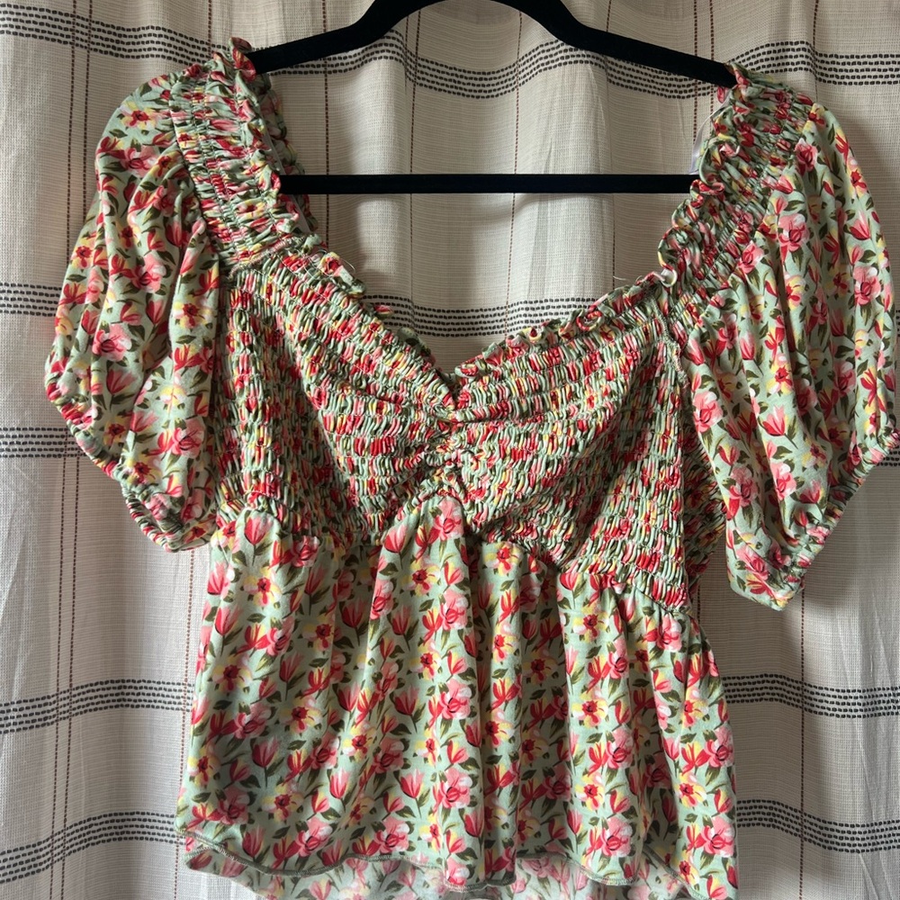 Lulu's Multicolor Floral Smocked Blouse
